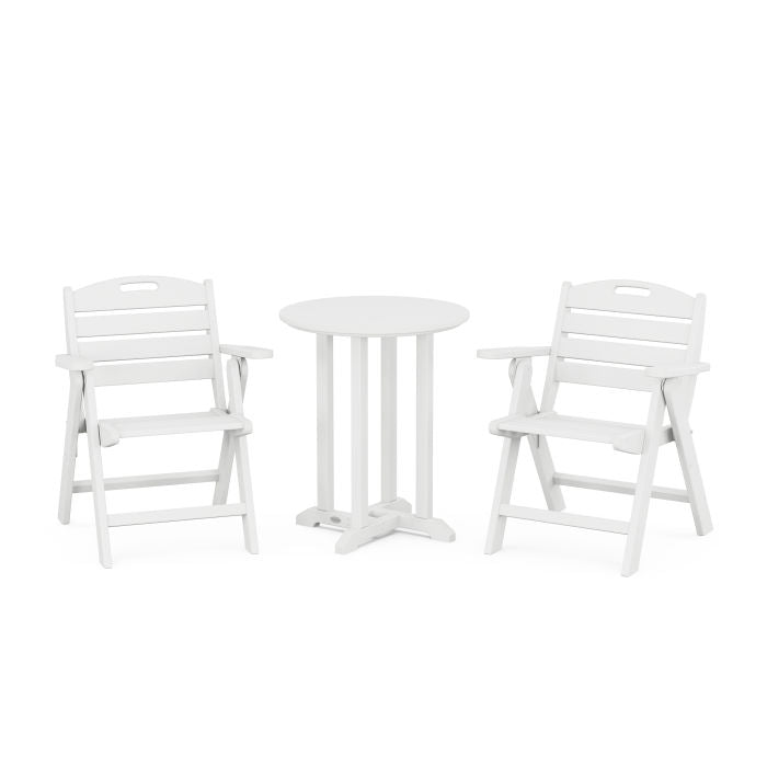 Nautical Folding Lowback Chair 3-Piece Round Dining Set