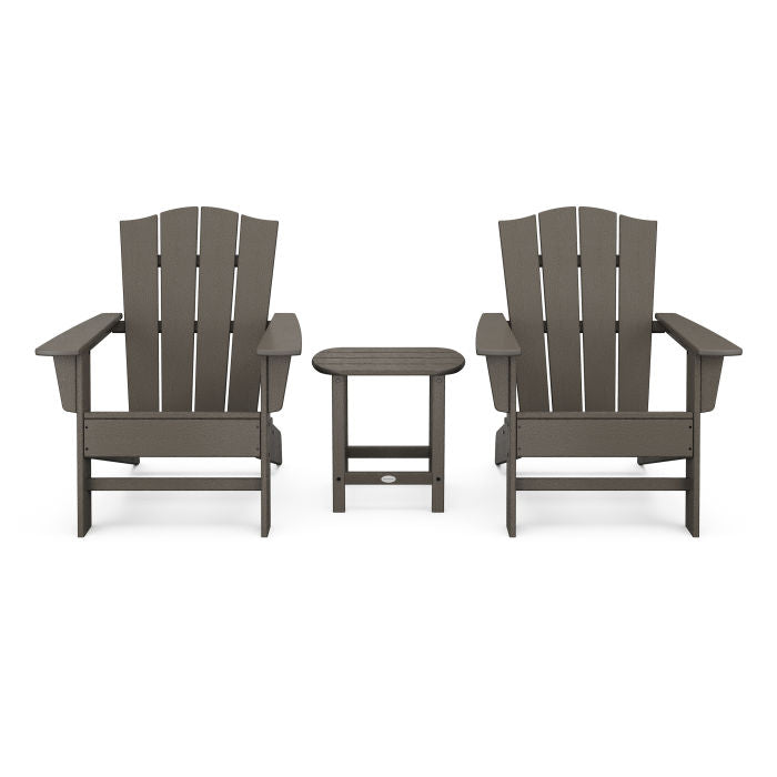 Wave 3-Piece Adirondack Chair Set with The Crest Chairs in Vintage Finish