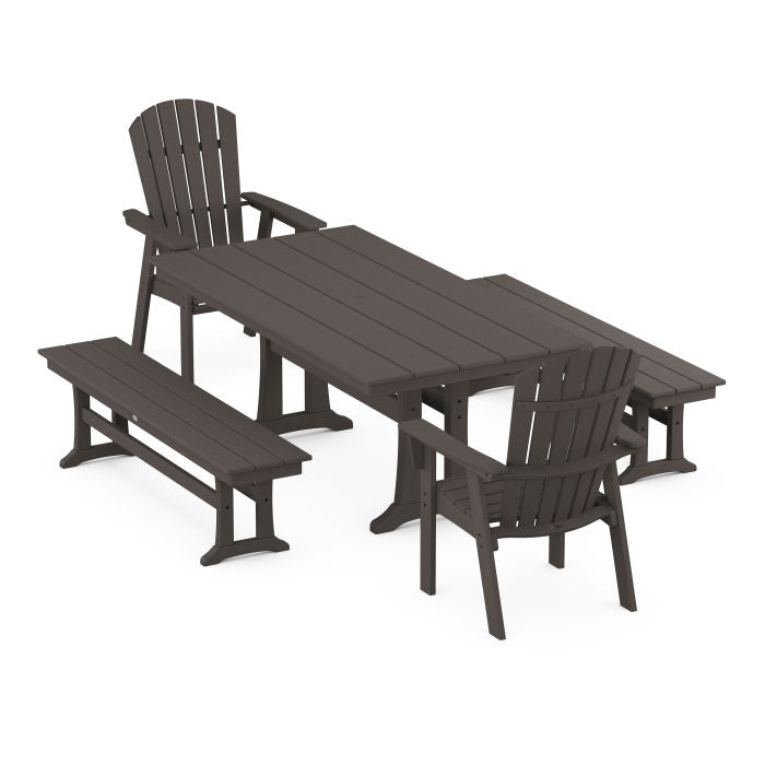Nautical Adirondack 5-Piece Farmhouse Dining Set With Trestle Legs in Vintage Finish