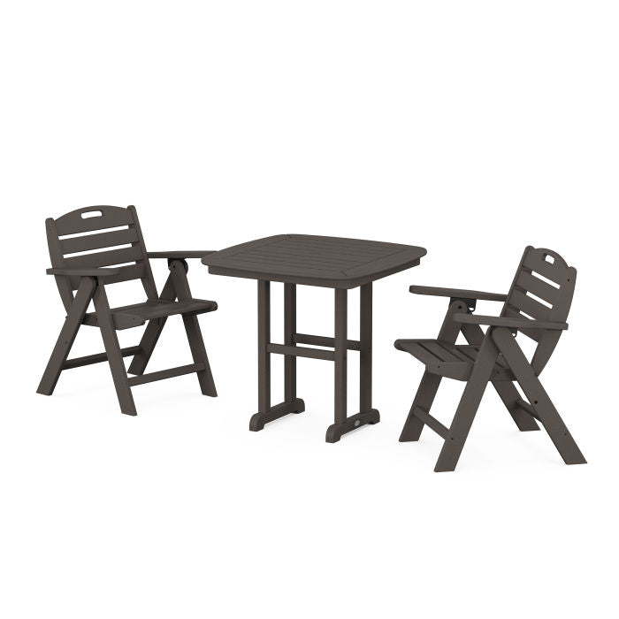 Nautical Folding Lowback Chair 3-Piece Dining Set in Vintage Finish