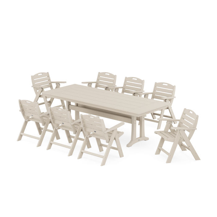 Nautical Lowback 9-Piece Farmhouse Dining Set with Trestle Legs