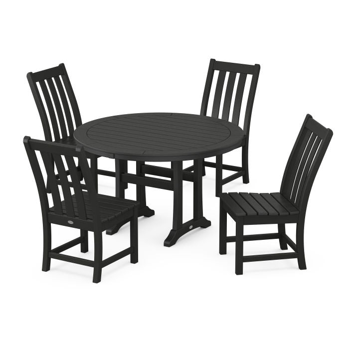 Vineyard Side Chair 5-Piece Round Dining Set With Trestle Legs