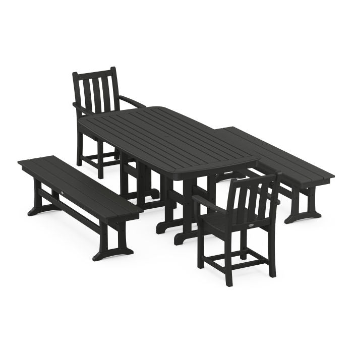 Traditional Garden 5-Piece Dining Set with Benches