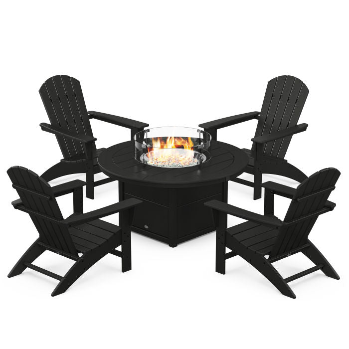 Nautical 5-Piece Adirondack Chair Conversation Set with Fire Pit Table