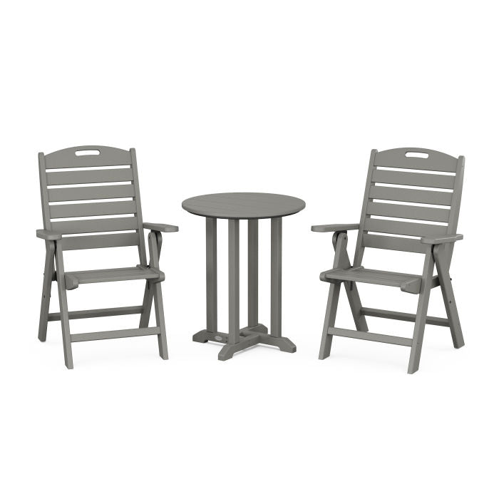 Nautical Folding Highback Chair 3-Piece Round Dining Set