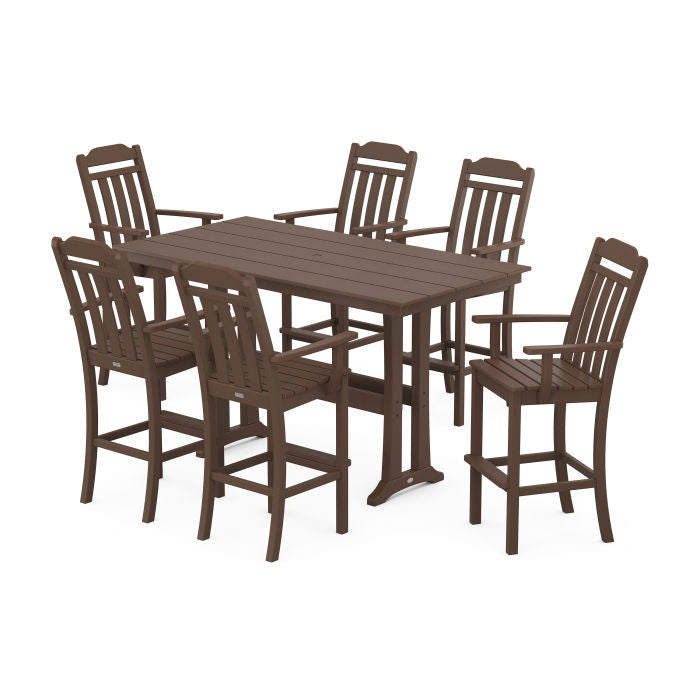 Country Living Arm Chair 7-Piece Farmhouse Bar Set with Trestle Legs