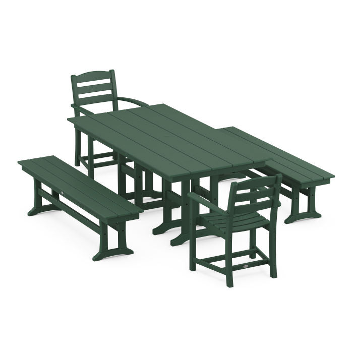La Casa Café 5-Piece Farmhouse Dining Set with Benches