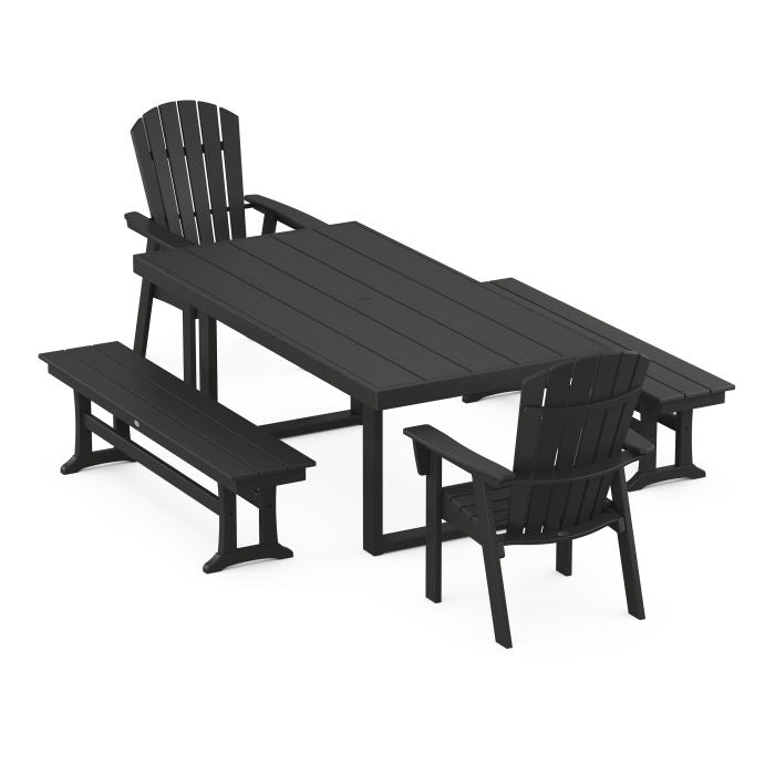 Nautical Curveback Adirondack 5-Piece Dining Set with Benches