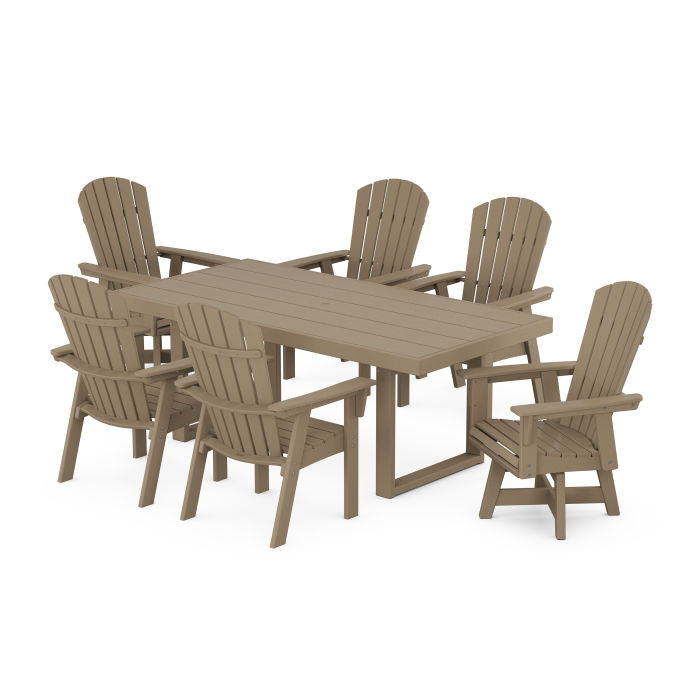 Nautical Curveback Adirondack Swivel Chair 7-Piece Dining Set in Vintage Finish