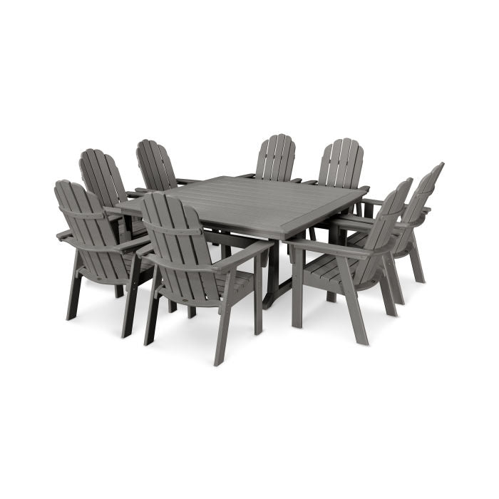 Vineyard Curveback Adirondack 9-Piece Nautical Trestle Dining Set
