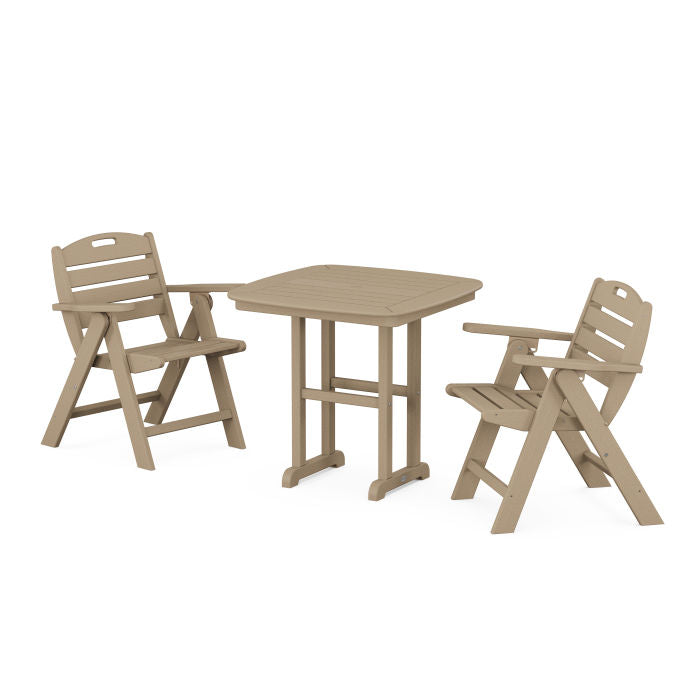 Nautical Folding Lowback Chair 3-Piece Dining Set in Vintage Finish