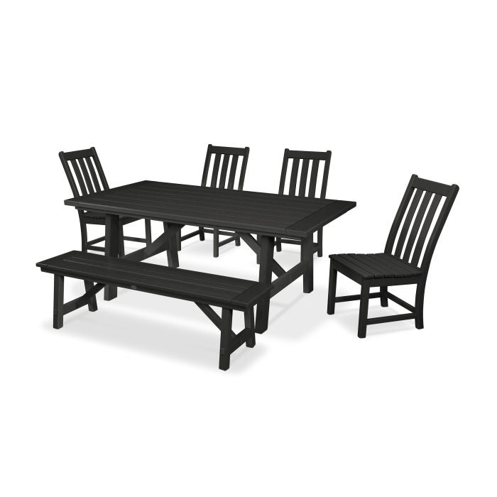 Vineyard 6-Piece Rustic Farmhouse Side Chair Dining Set with Bench