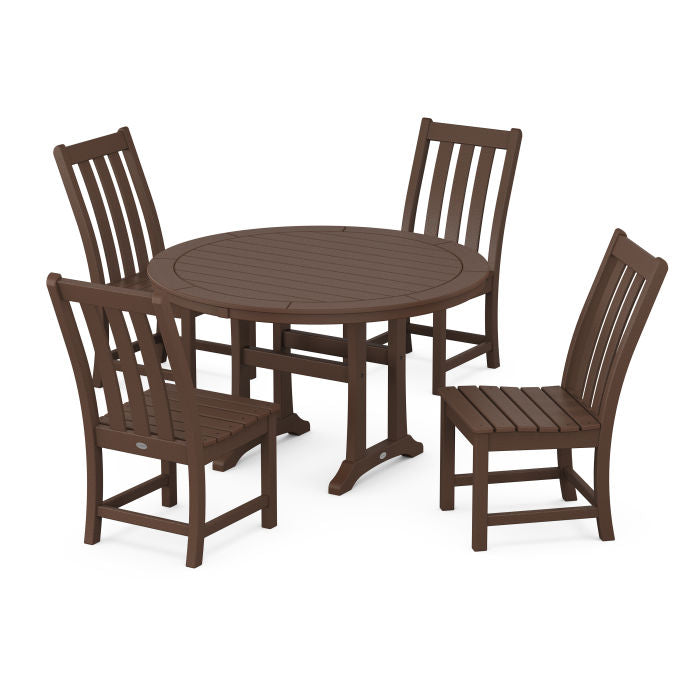 Vineyard Side Chair 5-Piece Round Dining Set With Trestle Legs