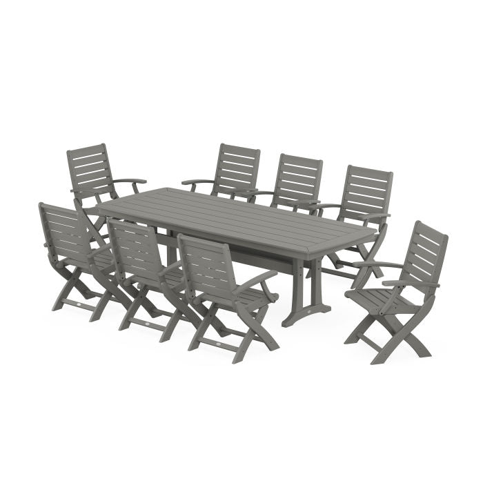 Signature Folding 9-Piece Dining Set with Trestle Legs