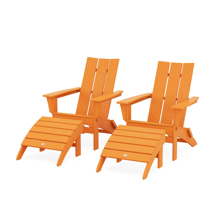 Modern Folding Adirondack Chair 4-Piece Set with Ottomans