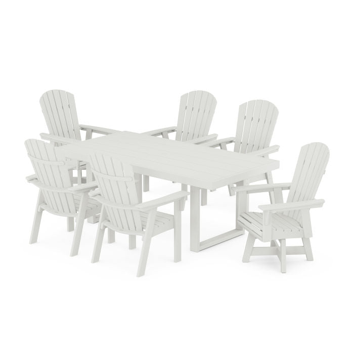 Nautical Curveback Adirondack Swivel Chair 7-Piece Dining Set in Vintage Finish