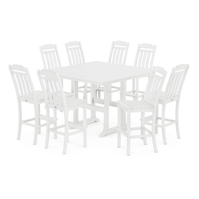 Country Living 9-Piece Square Farmhouse Side Chair Bar Set with Trestle Legs