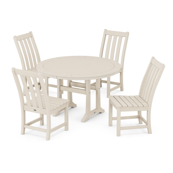 Vineyard Side Chair 5-Piece Round Dining Set With Trestle Legs