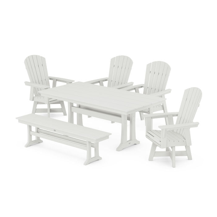 Nautical Adirondack Swivel 6-Piece Farmhouse Dining Set With Trestle Legs in Vintage Finish