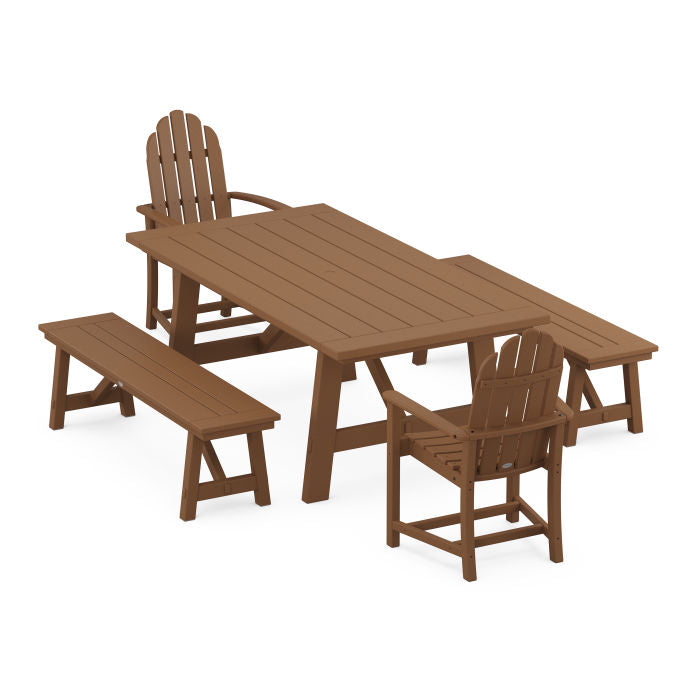Classic Adirondack 5-Piece Rustic Farmhouse Dining Set With Benches