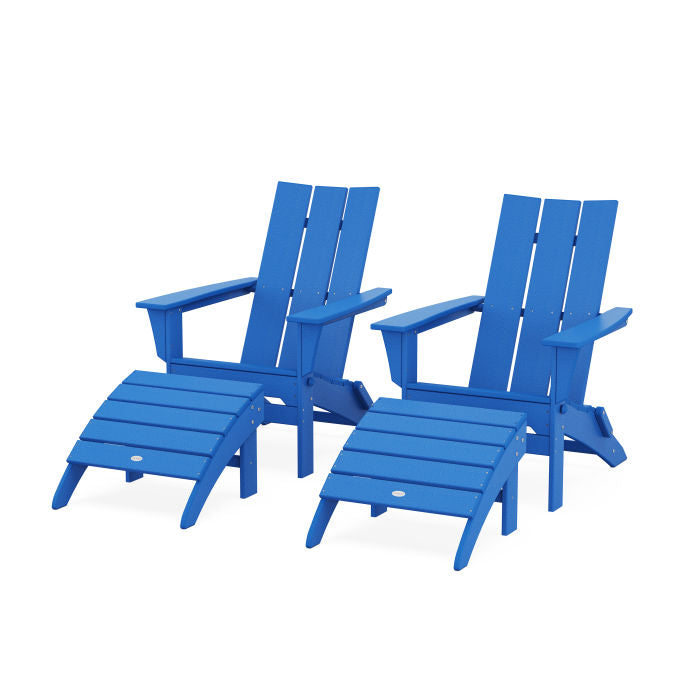Modern Folding Adirondack Chair 4-Piece Set with Ottomans