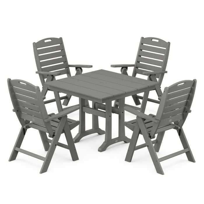 Nautical Folding Highback Chair 5-Piece Farmhouse Trestle Dining Set