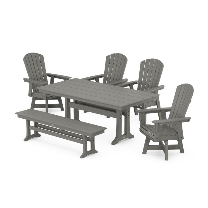 Nautical Adirondack Swivel 6-Piece Farmhouse Dining Set With Trestle Legs