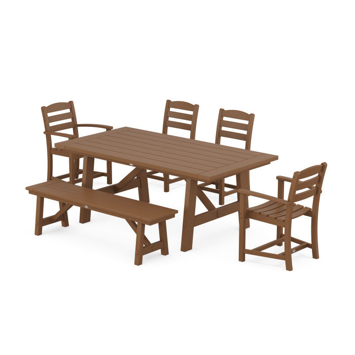 La Casa Cafe 6-Piece Rustic Farmhouse Dining Set with Bench