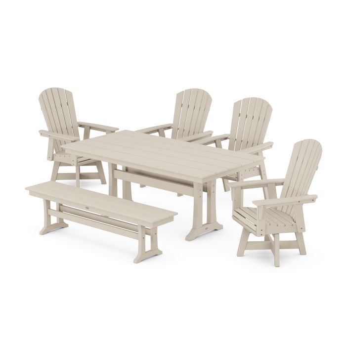 Nautical Adirondack Swivel 6-Piece Farmhouse Dining Set With Trestle Legs
