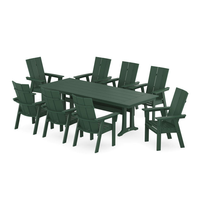 Modern Curveback Adirondack 9-Piece Farmhouse Dining Set with Trestle Legs
