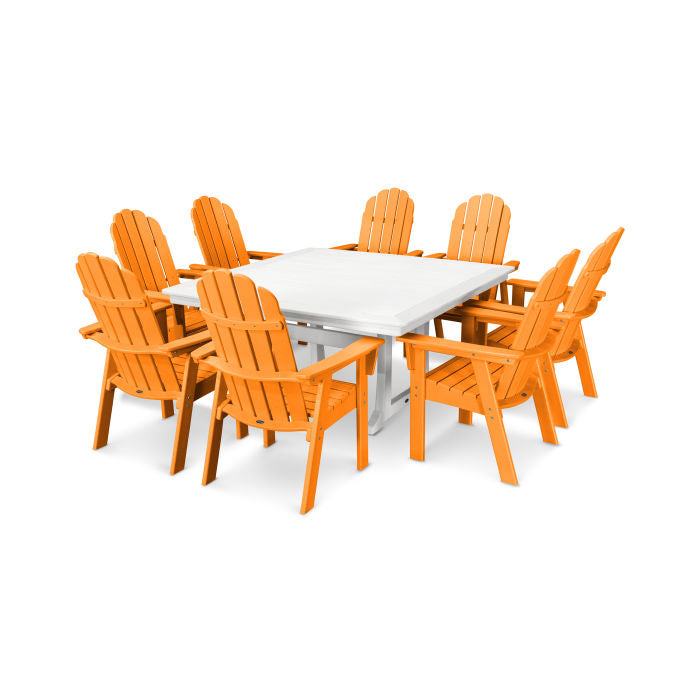 Vineyard Curveback Adirondack 9-Piece Nautical Trestle Dining Set