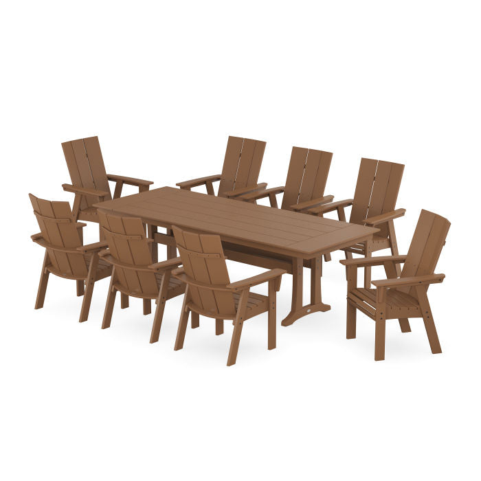 Modern Curveback Adirondack 9-Piece Farmhouse Dining Set with Trestle Legs