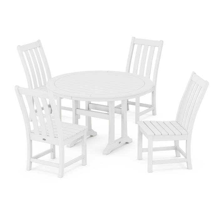 Vineyard Side Chair 5-Piece Round Dining Set With Trestle Legs