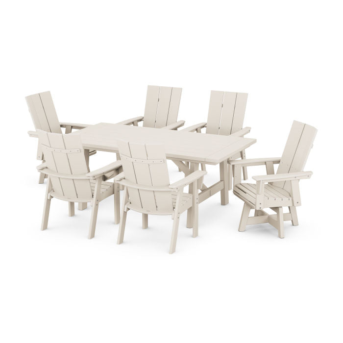 Modern Curveback Adirondack 7-Piece Rustic Farmhouse Swivel Dining Set