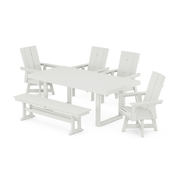 Modern Curveback Adirondack Swivel Chair 6-Piece Dining Set with Bench in Vintage Finish
