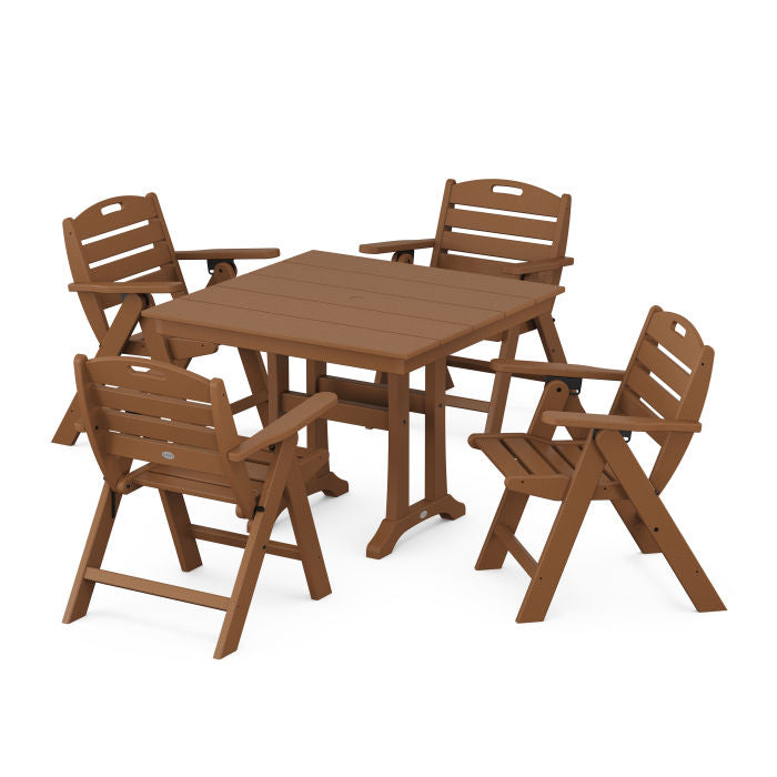 Nautical Folding Lowback Chair 5-Piece Farmhouse Dining Set With Trestle Legs