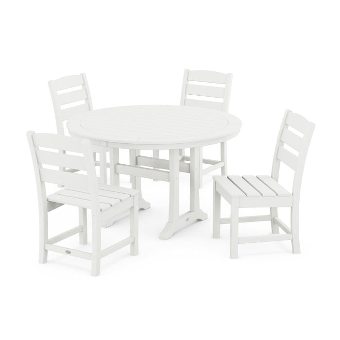 Lakeside Side Chair 5-Piece Round Dining Set With Trestle Legs in Vintage Finish