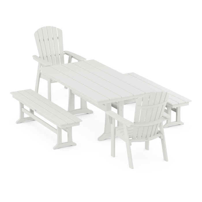 Nautical Adirondack 5-Piece Farmhouse Dining Set With Trestle Legs in Vintage Finish