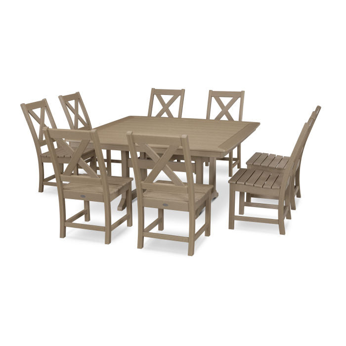 Braxton 9-Piece Nautical Trestle Dining Set in Vintage Finish