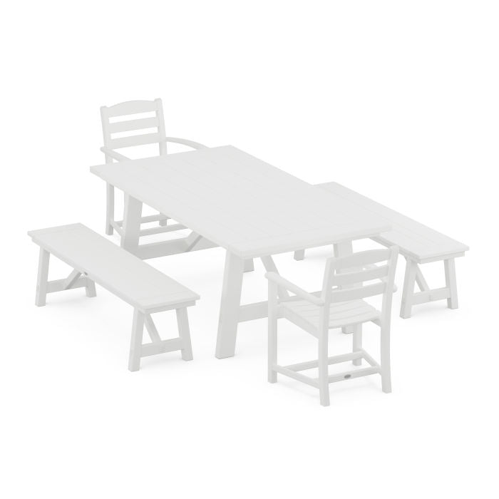La Casa Cafe 5-Piece Rustic Farmhouse Dining Set With Benches