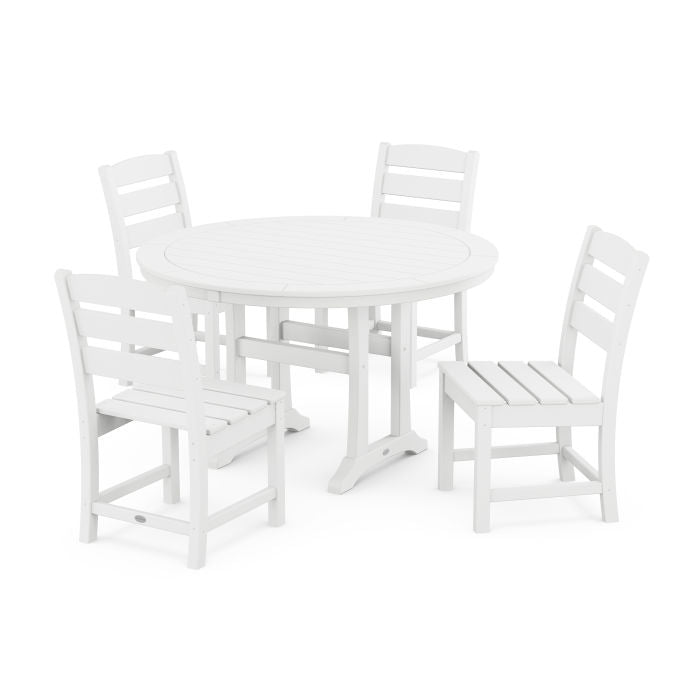 Lakeside Side Chair 5-Piece Round Dining Set With Trestle Legs