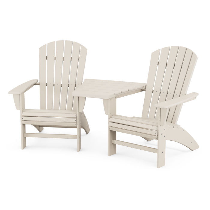 Nautical 3-Piece Curveback Adirondack Set with Angled Connecting Table