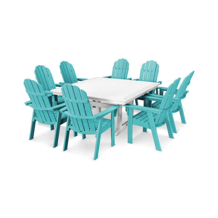 Vineyard Curveback Adirondack 9-Piece Nautical Trestle Dining Set