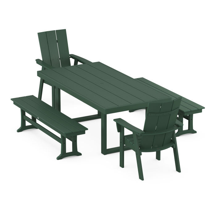 Modern Curveback Adirondack 5-Piece Dining Set with Benches