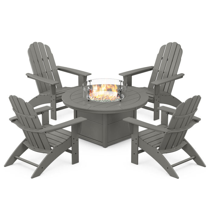 Vineyard Curveback Adirondack 5-Piece Conversation Set with Fire Pit Table