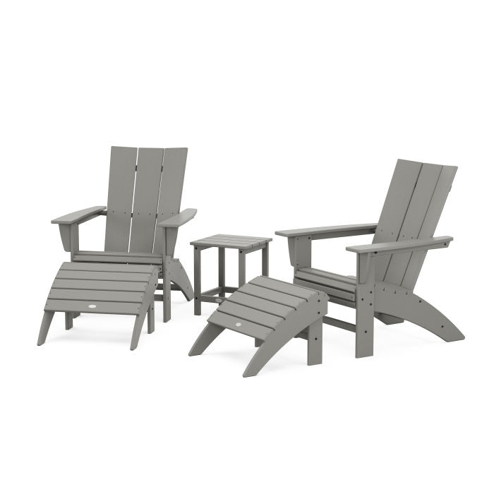 Modern Curveback Adirondack Chair 5-Piece Set with Ottomans and 18" Side Table