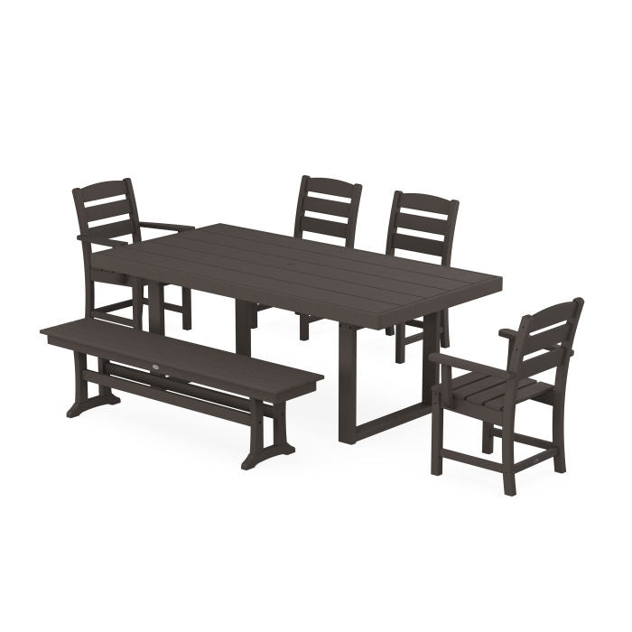 Lakeside 6-Piece Dining Set with Bench in Vintage Finish
