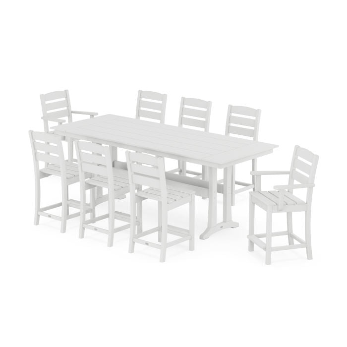 Lakeside 9-Piece Farmhouse Counter Set with Trestle Legs