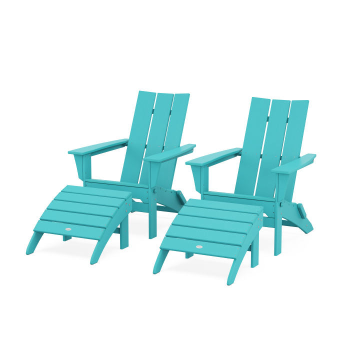 Modern Folding Adirondack Chair 4-Piece Set with Ottomans