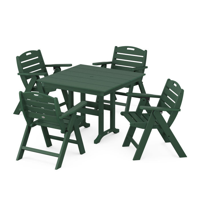 Nautical Folding Lowback Chair 5-Piece Farmhouse Dining Set